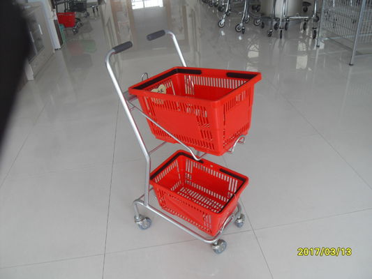 Cina Supermarket Steel Wheeled Shopping Basket With 3 inch PVC / PU / TPR Wheel pabrik