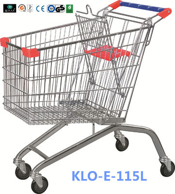 Cina Supermarket Heavy Duty Besar UK Shopping Cart 115L Dengan Roda PU Putar 4x4 Inch pabrik