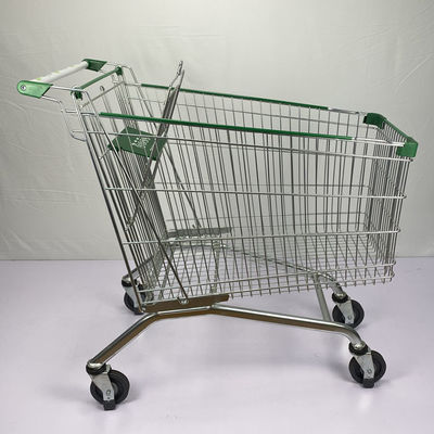 Beli Troli Belanja Supermarket Gudang 275L yang Disesuaikan Dengan Bagian Plastik Hijau Dan Roda Lift online manufacture