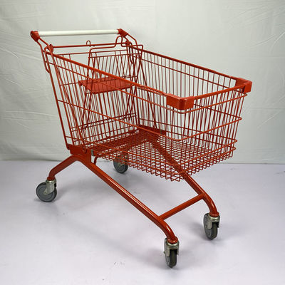 Beli Red Spray 180L European Metal Shopping Trolley Cart Dengan White Handle TPR Wheels online manufacture