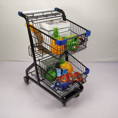Beli Black Powder Coating Shopping Basket Trolley Trolley Two Layer Grocery Store Cart online manufacture