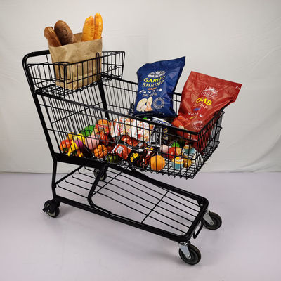 Beli 100L Trolley Belanja Logam Disesuaikan Keranjang Datar American Black Shopping Trolley With Cup Holder online manufacture