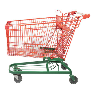 Beli Metal Mesh Basket Trolley Grocery Cart Trolley Belanja Kabel Merah Hijau Dengan Rangka Bawah online manufacture