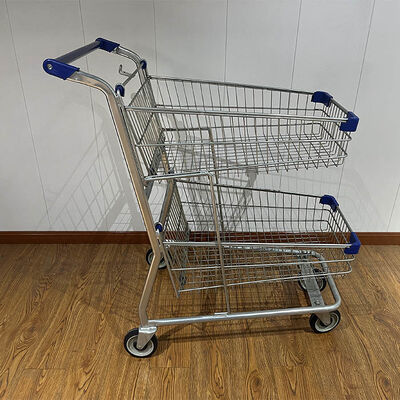 Beli American Style Two Layers Metal Supermarket Shopping Cart Trolley with 4 Universal Wheels pembuatan online