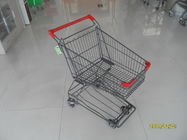 Supermarket 4 Wheel Shopping Cart Dengan Base Grid 45L Dan Red Handle Bar