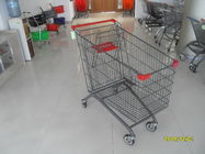 Seng Disepuh Batal Powder Coating Supermarket Shopping Carts Dengan Red Plastic Parts