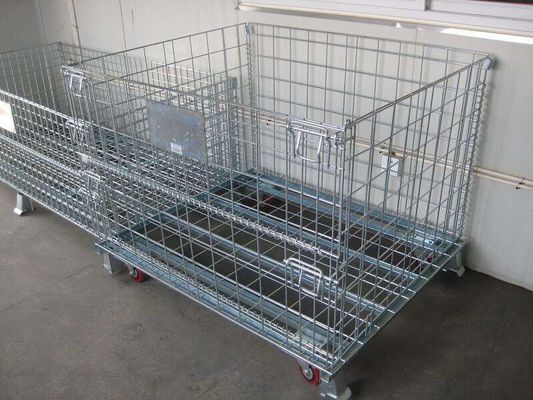 Cina 4 Sided Grocery Store Wire Mesh storage warehouse Container with four casters pabrik