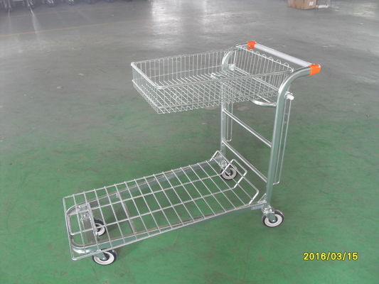 Cina Supermarket Warehouse Trolley cart with square steel tube base and logo on handle pabrik