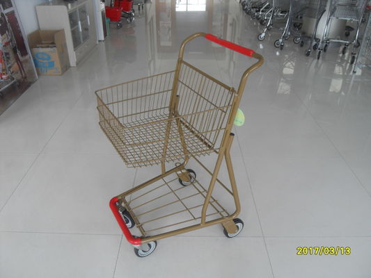 Cina Supermarket 40 L Singel Basket Metal Shopping Cart With Wheels And Front Bumper pabrik