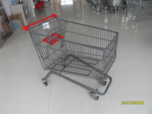 Cina Large Capacity 4 Wheel Supermarket Shopping Trolley With Red Handle pabrik