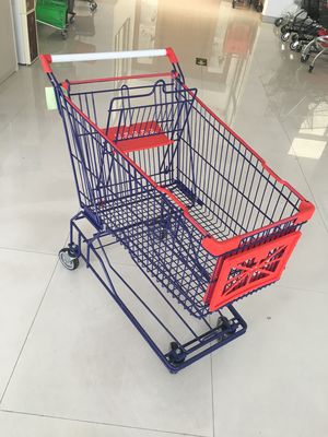 Cina 150 L 4 Roda Supermarket Belanja Trolley Zinc Disepuh Dan Red Plastic Parts pabrik