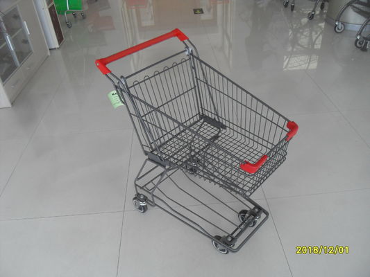 Cina Supermarket 4 Wheel Shopping Cart Dengan Base Grid 45L Dan Red Handle Bar pabrik