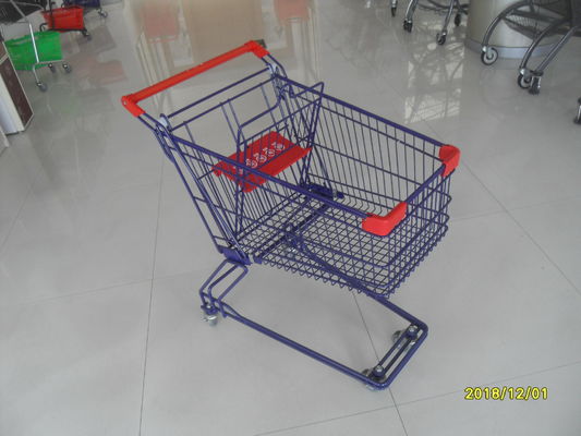 Cina Mudah Mendorong Menangani Wire Shopping Trolley, 4 Wheel Shopping Trolley Red Plastic Parts pabrik