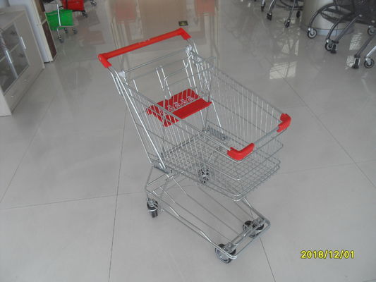 Cina 60 L 4 Wheeled Grocery Cart, Toko Keranjang Belanja Komersial Baja Karbon Rendah pabrik