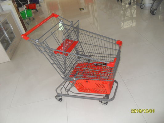 Cina 80L Supermarket Shopping Trolley Dengan Lapisan Powder Abu-Abu Dan Keranjang Belanja pabrik