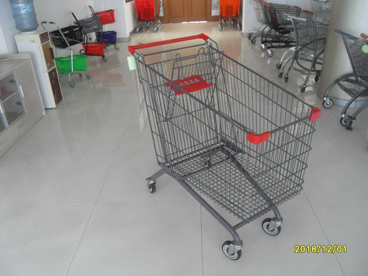 Cina Seng Disepuh Batal Powder Coating Supermarket Shopping Carts Dengan Red Plastic Parts pabrik