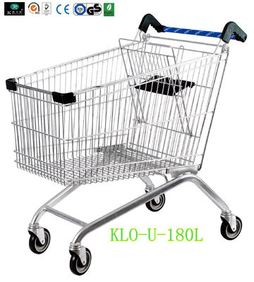 Portable Metal Chrome Disepuh Disabled Shopping Trolley Untuk Hypermarket 180 Liter