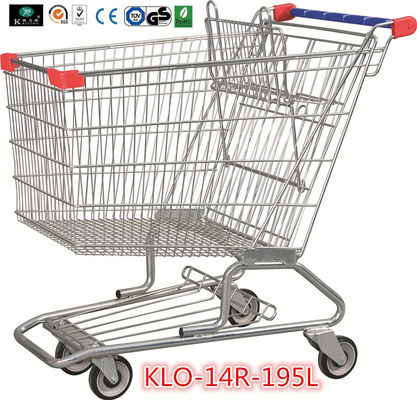 195L American Zinc Plated Wheeled Grocery Shopping Trolley dengan Anti UV Handle Cap